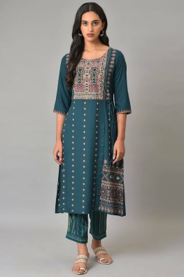 W Women Tribal A-line Kurta(Blue)