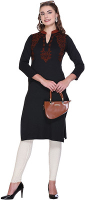 Rosary Women Printed Straight Kurta(Black)