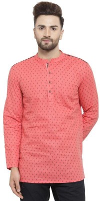 Arch Element Men Printed Straight Kurta(Pink)