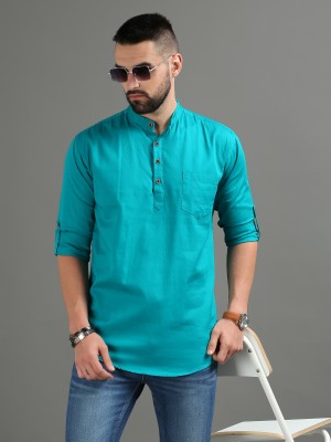 tallwalker Men Solid Straight Kurta(Blue)