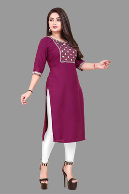 Jayshree Fab Women Embroidered A-line Kurta(Purple)