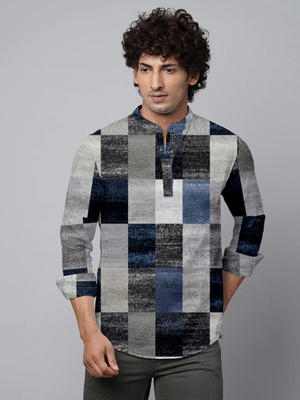 HASINI Fashion Men Printed Straight Kurta(Blue)