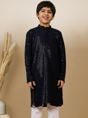 Sanwara Boys Embellished Straight Kurta(Blue)