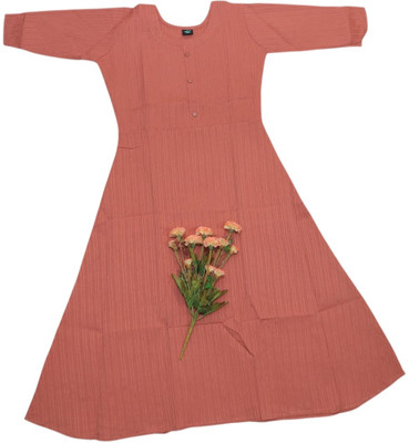 ANNAMALAIYAR TEX Women Solid Anarkali Kurta(Orange)