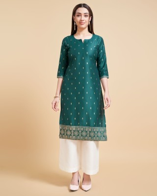 BESHASTUDIO Women Printed A-line Kurta(Green)