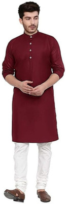 Metro Traders Men Solid Straight Kurta(Maroon)