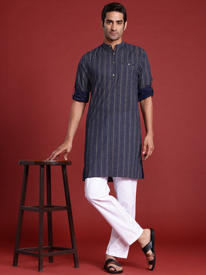 ANOUK Men Self Design Straight Kurta(Dark Blue)