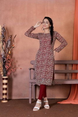 iEthniya Women Printed A-line Kurta(Maroon)