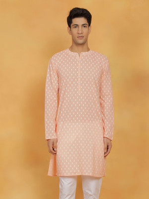 VASTRAMAY Men Printed Straight Kurta(Orange)