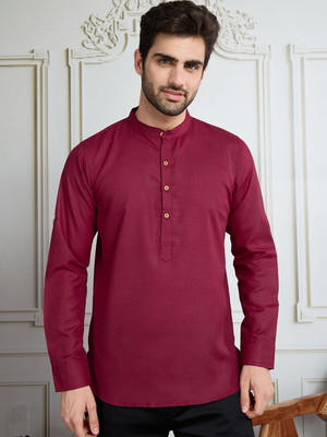 House of Pataudi Men Solid Straight Kurta(Maroon)