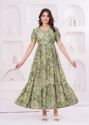 jbmart Women Printed Anarkali Kurta(Green)
