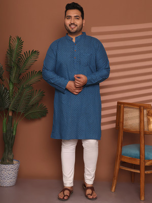 ED PLUS Men Printed Straight Kurta(Light Blue)