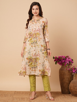 Fashor Women Printed A-line Kurta(Beige)