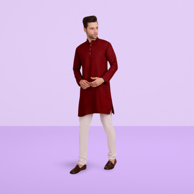 BISWAS Men Solid Straight Kurta(Red)