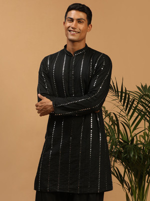 VASTRAMAY Men Embellished Straight Kurta(Black)