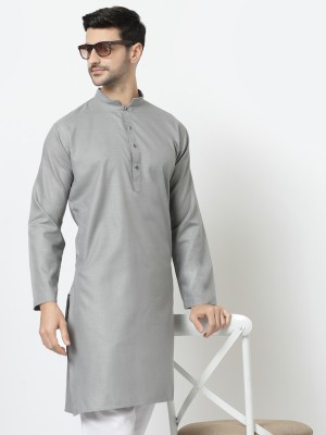 UNIQLOOT Men Solid Straight Kurta(Silver)