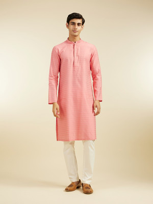 DIWAS by Manyavar Men Self Design Straight Kurta(Red)