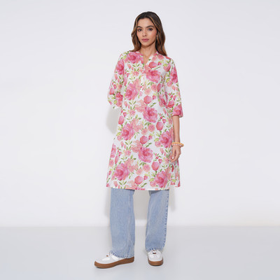 Rangmanch by Pantaloons Women Printed A-line Kurta(Pink)