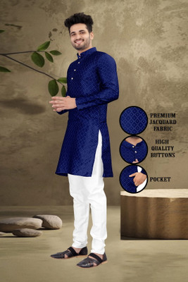 PARALLEL TIMES Men Solid Straight Kurta(Blue)