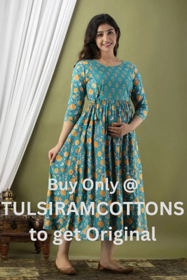 Tulsiram Women Printed Anarkali Kurta(Dark Green)