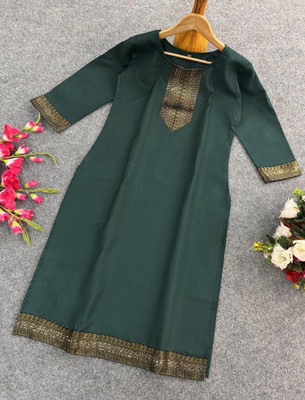 Zivapez Women Solid Straight Kurta(Green)