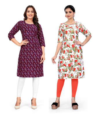 dharmanandan creation Women Printed Straight Kurta(Multicolor)