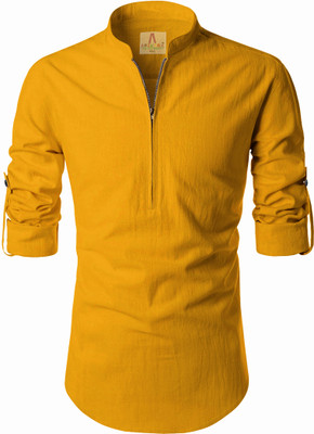 Apektra Men Solid A-line Kurta(Yellow)