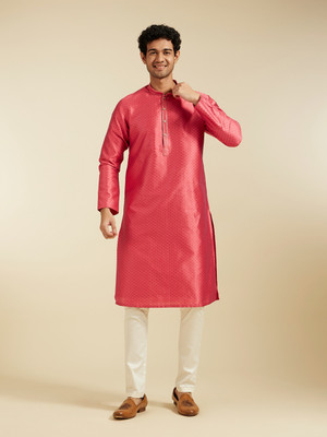 DIWAS by Manyavar Men Self Design Straight Kurta(Red)