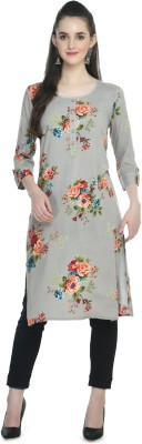 Saha Fashion Women Floral Print A-line Kurta(Grey)