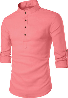 SHOPYCLICK Men Solid Straight Kurta(Pink)