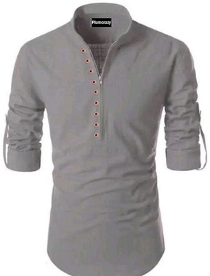 Plum Crazy Men Striped Straight Kurta(Grey)