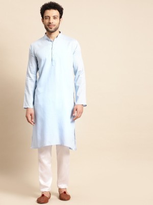 Rajubhai Hargovindas Men Self Design Straight Kurta(Blue)