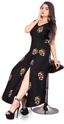 tanvi creation Women Printed Straight Kurta(Black)