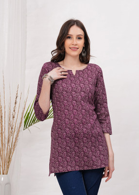 maapa Women Printed Straight Kurta(Purple)