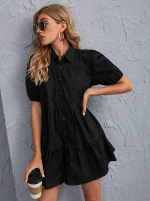 sadhnazon Women A-line Black Above Knee/Mid Thigh Length Dress