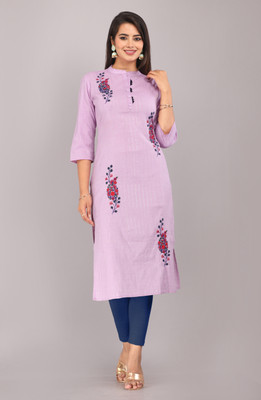Mehsoos Women Embroidered Straight Kurta(Purple)