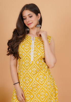 Rimeline Fashion Women Printed Straight Kurta(Yellow)