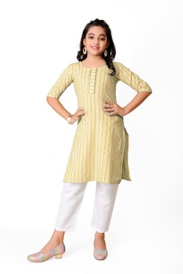 Suchi Fashion Girls Printed A-line Kurta(Yellow)