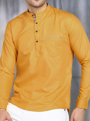 MILDIN Men Solid Straight Kurta(Yellow)