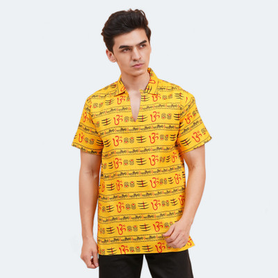 KIPEKEE Men Printed Straight Kurta(Yellow)
