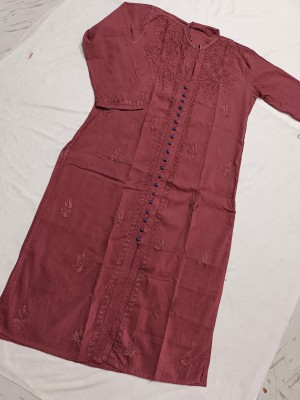 Adab chikan handicraft Women Chikan Embroidery A-line Kurta(Maroon)