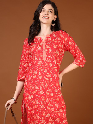 V-MART Women Printed A-line Kurta(Red)