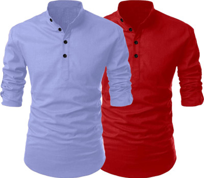 Fashion Marts Men Solid Straight Kurta(Red, Purple)