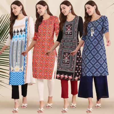 1 Stop Fashion Women Printed Straight Kurta(Multicolor)