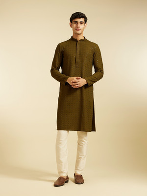 DIWAS by Manyavar Men Self Design Straight Kurta(Green)