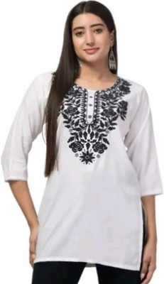 Saba Women Embroidered Straight Kurta(White)