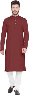FREYA CREATION Men Solid Straight Kurta(Maroon)
