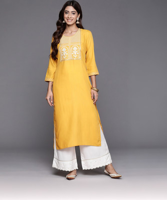 Varanga Women Self Design Straight Kurta(Yellow)