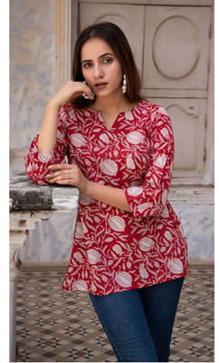 Balaji export Women Printed A-line Kurta(Red)