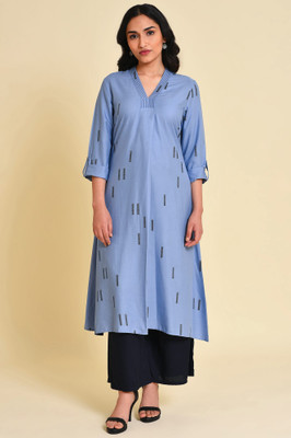 W Women Printed A-line Kurta(Blue)